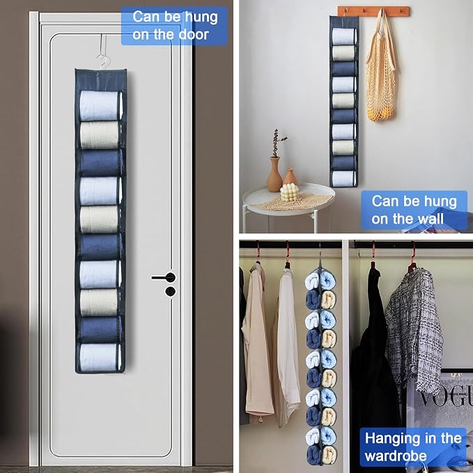 2-Pack Hanging Storage Legging Organizer for Wardrobe, Grey | Hang on closet rod, behind door, or wall. 20 Pockets, leggings jeans, scarves. Space-saving for bedroom, dorm,apartment