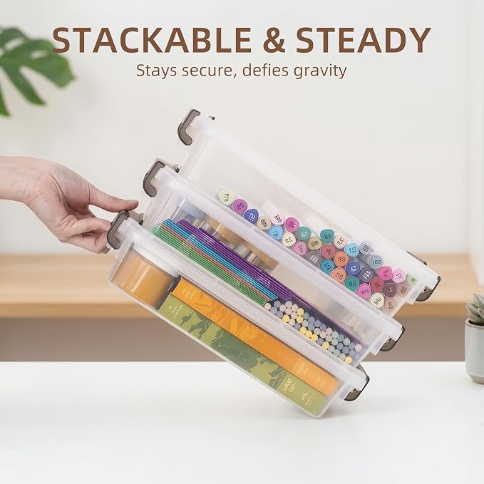 Citylife 3 PCS Plastic Storage Bins with Latching Lids Portable Project Case Clear File Box Stackable Storage Containers for Organizing B5 Paper, Photo, Document, Scrapbook