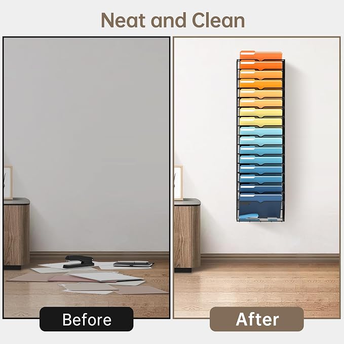 17-Tier Hanging Wall File Organizer with Hooks for Office Organization | Mesh Wall File Holder, Mail Organizer Wall Mounted for Papers, Documents, Folders and Magazines in Home Office, Classroom
