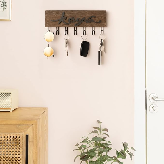 Mkono Key Holder for Wall Decorative with 7 Hooks, Wall Mounted Keys Hanger Organizer Rustic Wood Hanging Key Hooks Home Decor Farmhouse Entryway, Hallway, Office | Decorative Key Hook, Easy Install, Storage Car Key Dog Leashes Sunglasses, Easy-To-Find...