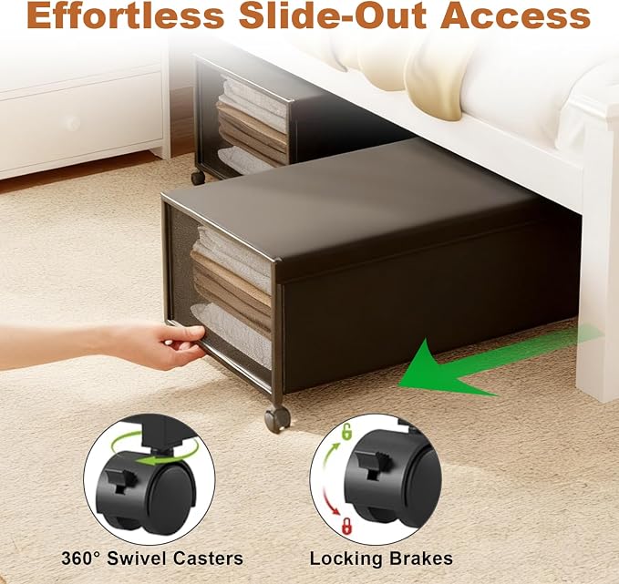 2 Pack Under the Bed Storage Containers,12 inch Height Under Bed Shoe Storage,31inch Long Underbed Storage with Wheels,Large Rolling under bed Clothes Storage Drawers with Lid for Dorm Tall,Black