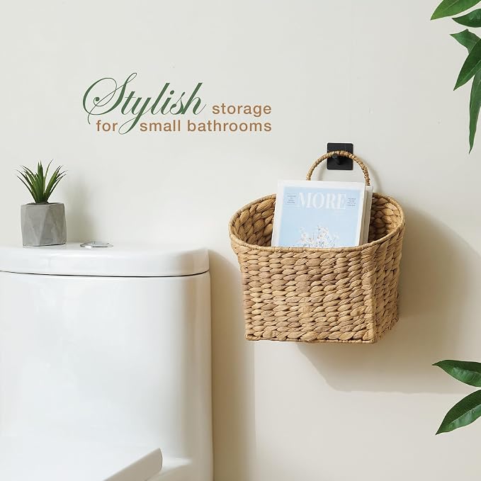Set of 2 Wicker Hanging Baskets for Organizing, Front Door, Mail, Flowers - Woven Wall Baskets for Storage