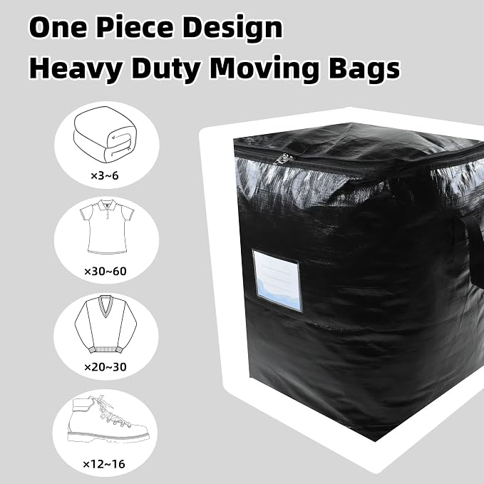 6 Pack 91L Storage Bags for Clothes, Moving Bags Heavy Duty Extra Large with Reinforced Handle, Storage Containers for Organizing Bedding, Blanket, Sheets, Pillows, Toys, Christmas Decorations