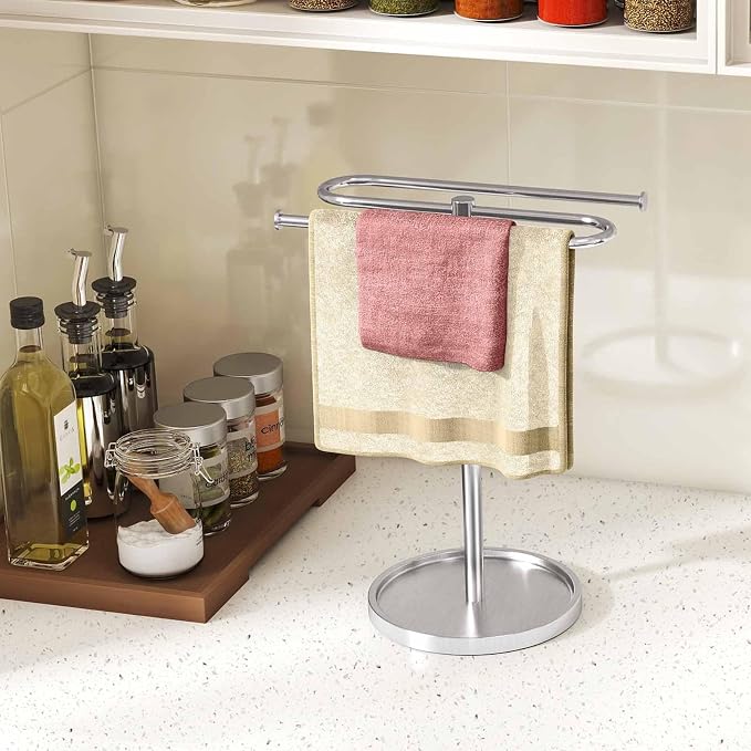 Bethom Hand Towel Holder Countertop Standing for Bathroom,Brushed Nickel | S-Shape Stainless Steel Towel Stand Rack Bar Holds 2 Towels for Kitchen