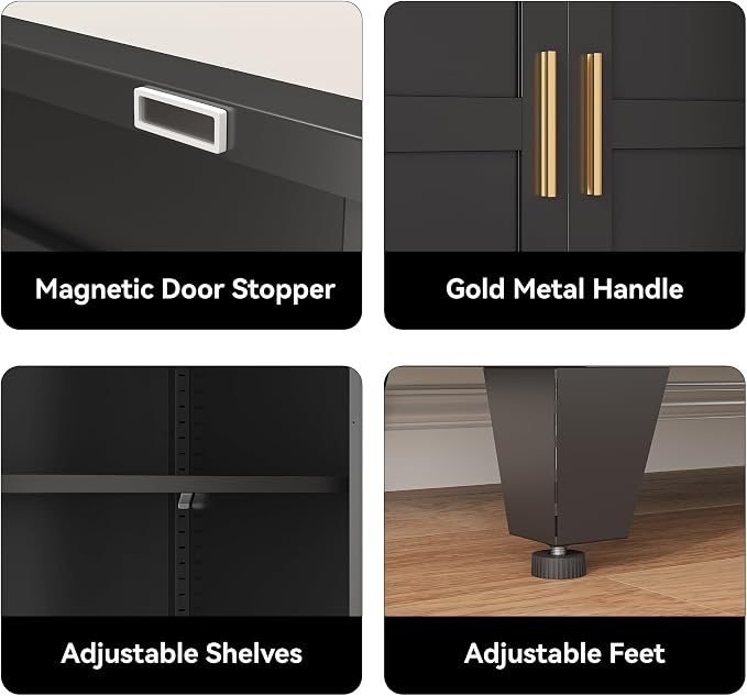 COFaR 61" Metal Pantry Cabinet in Black, Modern Storage Cabinet with Adjustable Shelves, Sturdy Metal Cupboard for Kitchen, Office, Living Room & Bathroom Organization