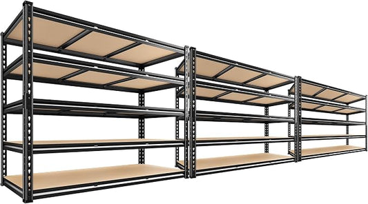 REIBII 48" W Garage Shelving 3080LBS Storage Shelves 5 Tier Industrial Shelving Adjustable Metal Storage Shelves for Garage, Basement, Warehouse, Commercial, Easy Assemble, 48" W x 72" H x 24" D, 3PC