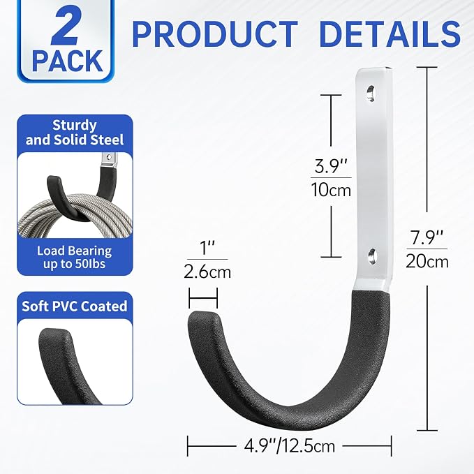 GeeWatom Heavy Duty Steel Garage Hooks,Garage Storage Utility Hooks,Heavy Duty Garage Garden Tool Organizer,Steel Wall Mount Hooks, Garden Hose Hanger, Black U Hooks (Dark Brown-2PC)