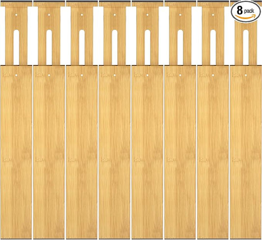 Bamboo Drawer Dividers, Adjustable Drawer Organizers, Fits 17.6–21" Drawers | 2.5" High, 8 Pack Expandable Drawer Separators for Kitchen, Nursery, Dressers & Office Storage, Natural