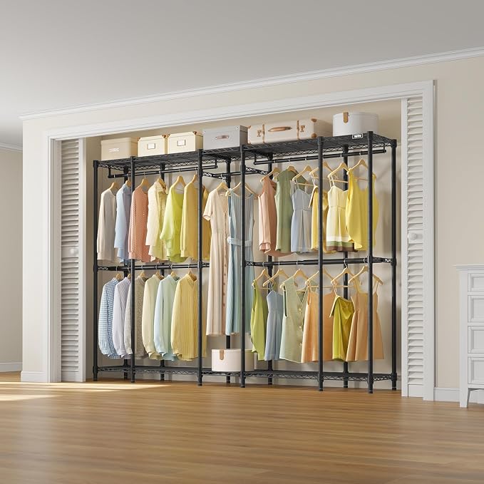 VIPEK V50 Basic Expandable Clothes Rack, Heavy Duty Closet System, Black | 1300 Lb Capacity, 10 Shelves, 4 Hanging Rods, Open Closet, L-Shape/Straight, Heavy-Duty Steel, for Bedroom/Reach-In Closet