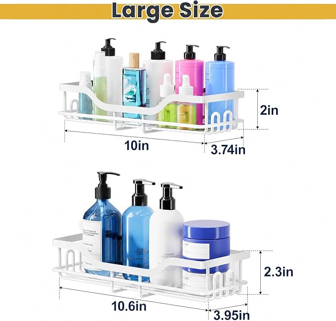 OMAIRA 3-Pack Shower Caddy with Soap Holder, Adhesive Rustproof No-drill Strudy Loading Inside Shower Organizer Shelves Rack Storage Bathroom Organization for Smooth Wall Glass Tile, White