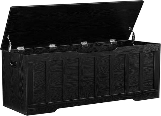 VANKILEY 51.2" Storage Chest Extra Large,Wooden Storage Bench,Black | Chest with 2 Safety Hinges, 51.2*15.7*19.1inches, Wooden Trunk for Bedroom, Livingroom,Entryway,Easy Assembly.