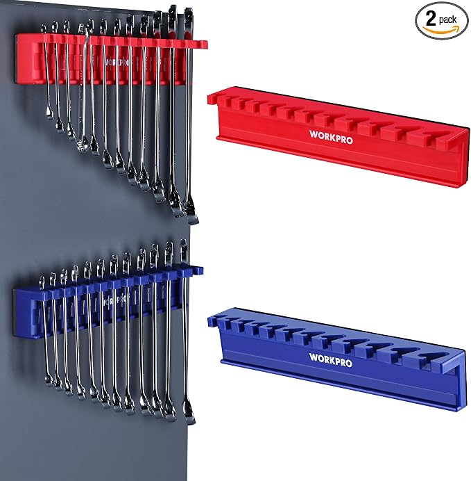 WORKPRO 2-Piece Magnetic Wrench Organizer, 24 Slots Wrench Holder | Fits SAE (5/16" to 3/4") and Metric (9 mm to 20 mm), Premium Quality Wrench Rack Set to Keep Wrenches Organized