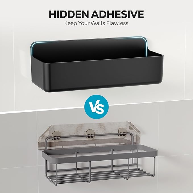 Nieifi Adhesive Shower Shelves, Black, 3 Pieces | Rustproof ABS, Large Capacity, Removable Design, Easy-Clean, No Drilling Shower Organizer for Bathroom Storage & Home Decor