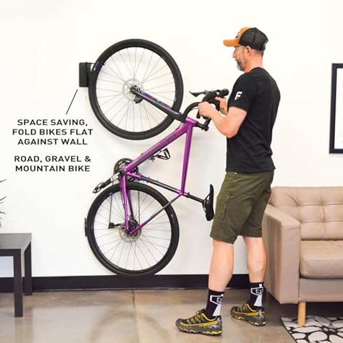 Feedback Sports Velo Hinge 2.0 Pivoting Swivel Bike Wall Mount, 2 Pack | Two wall mounts organize multiple bikes vertically; pivoting design saves floor space in garages and apartments