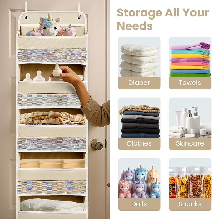 Over the Door Organizer with 10 Side Mesh Pockets,6 Shelf | 4 Shelf Capacity Hanging Behind the Door Kitchen Organizers&Storage Suitable for Storing Toys, Shoes, Towels, Lvoy White
