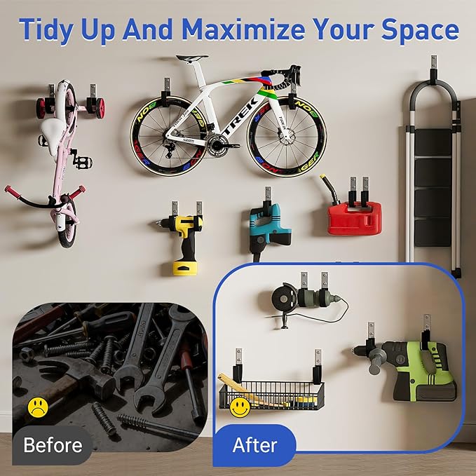 Heavy Duty Wall Hooks, Garage Storage Utility Hooks, Steel Wall Mount Hanger, Tool Organizer Hose Hanger Steel U Hooks for Garage & Garden (2, Black)