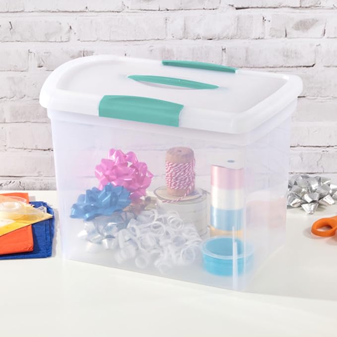 Sterilite Large Nesting ShowOffs™, Clear Bin w/Latch Lid & Handle, 6 Pack | Heavy-Duty and Stackable Utility Box Containers for Home, Office, Cabinet, Closet, Bedroom, and Basement Organization