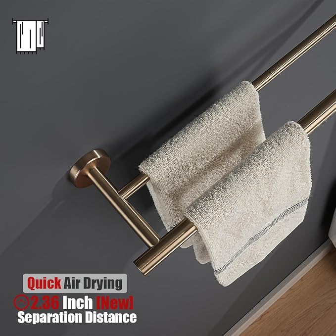 JQK Double Bath Towel Bar, 33 Inch 304 Stainless Steel Thicken 0.8mm Towel Rack for Bathroom, Towel Holder Champagne Bronze Wall Mount, Useable Length 30 Inch, TB100L30-CB