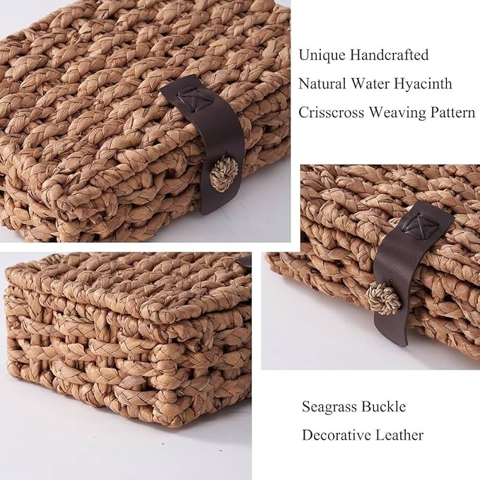 Wicker Decorative Box with Lid, Water Hyacinth Woven Basket for Shelf Display, Coffee Tables Storage Small