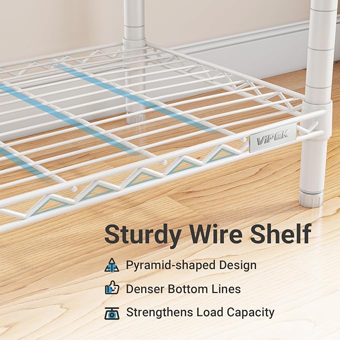 VIPEK R2 Medium Heavy Duty Clothes Rack Rolling Clothing Rack Adjustable Metal Wire Shelving Portable Closets with Double Hanging Rods, Side Hooks, Freestanding Closet Racks Wardrobe, White