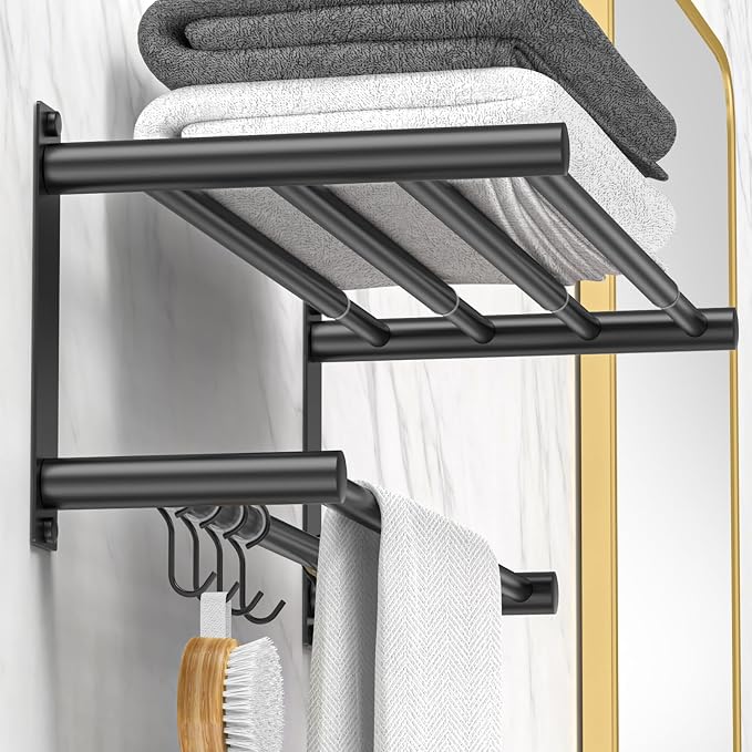 CAXIMSY Black Adjustable Black Towel Bar for Bathroom Wall Mount17-30.7inch Adhesive Shower Towel Rack Stainless Steel Bath Towel Holders for Toilet Kitchen Double Towel Hanger