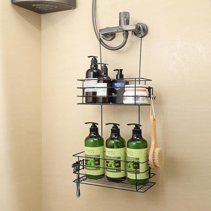 2-Tier Shower Caddy Hanging Shower Organizer Rack with Hooks Over The Door