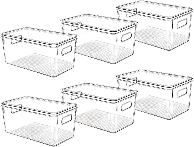 Clear Plastic Storage Bins with Lids, Perfect for Kitchen Organization or Pantry Organization and Storage, Stackable Fridge Organizer Bins, Storage Containers for Organizing, Cabinet Organizers