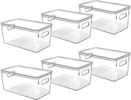 Clear Plastic Storage Bins with Lids, Perfect for Kitchen Organization or Pantry Organization and Storage, Stackable Fridge Organizer Bins, Storage Containers for Organizing, Cabinet Organizers