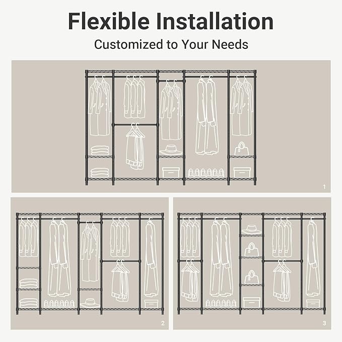 VIPEK V50 Closet Organizer System with Adjustable Shelves, White | 1300 Lb Capacity, Steel Frame, Adjustable Shelves, Open Closet with 4 Hanging Rods, for Bedroom, Apartment, Walk-In Closet