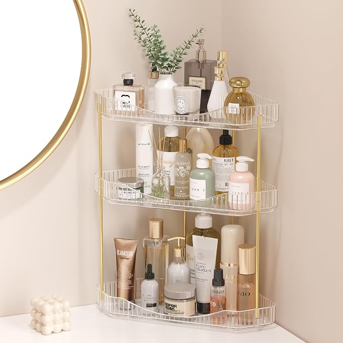 Lifewit 3 Tier Corner Bathroom Counter Organizers and Storage, Clear | Plastic Makeup Skincare Organizers Countertop, Large Sink Cosmetic Perfume Shelf for Bedroom, Dresser, Kitchen, Vanity