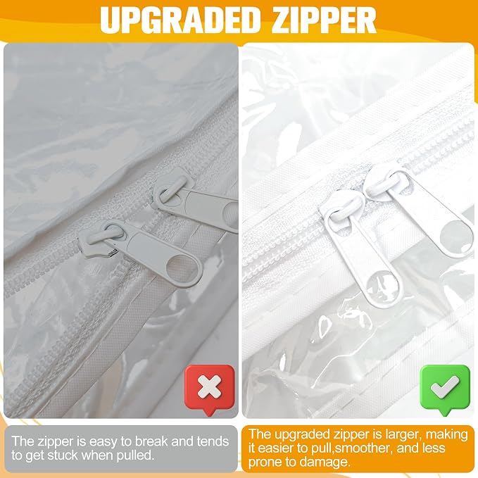 Kikerike Plastic Storage Bags with Easy-Glide Zipper, Pack of 6, Durable Clear Vinyl Zippered Storage Bags for Clothes Sweaters Comforters Blankets Sheets Bedding (10.5 x 10.5 x 2.5 Inch, White)