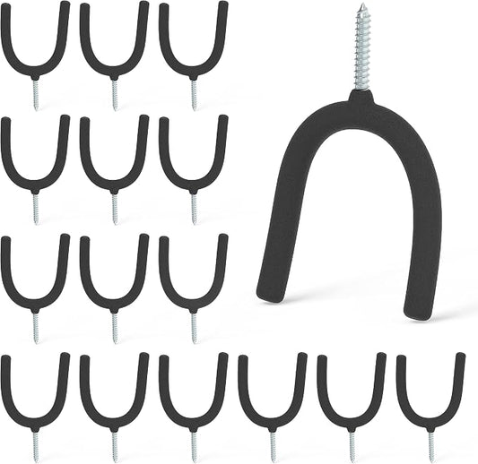 HUHOLE 16 Pack Screw in U Hooks Wall Organizers | Utility Hangers with 20 lb Capacity for Garden Tools, Mops, Brooms, Rakes, Hoses, Extension Cords and Home Items