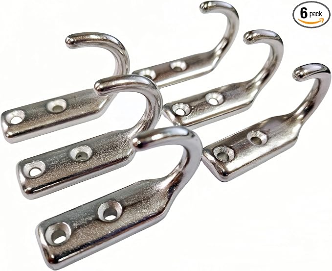 Heavy Duty Stainless Steel 316 Wall Hooks, Marine Grade Wall Hanger Key Hook Wall Mounted Coat Hook Hanging Garage Hook Storage Hooks Screw Utility Hooks (6Pack)