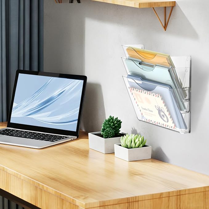 Clear Acrylic Wall File Holder, 6 Pack Wall Mount Single Pocket Organizer | One-piece design, no assembly needed, screws not included, ideal for mail magazines folders office home classroom use