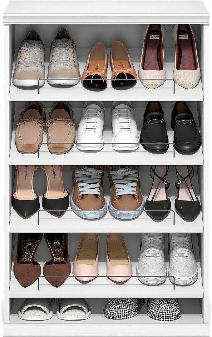 Furinno FANO Shoe Rack, 4-Tier Shoe Organizer, Closet Shoe Shelf with Angled, Adjustable Shelves, Stackable Shoe Storage, 15.9 x 23.6 x 36.2 for Wardrobe, Bedroom, Living Room, White