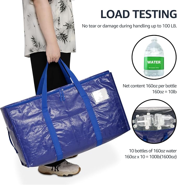 Moving Bags Heavy Duty Extra Large, Moving Boxes, Moving Supplies Essentials, Blue Storage Bins with Lids, Plastic Packing Totes, Storage Bags for Clothes with Handles & Zippers(Blue, 8 Pack)
