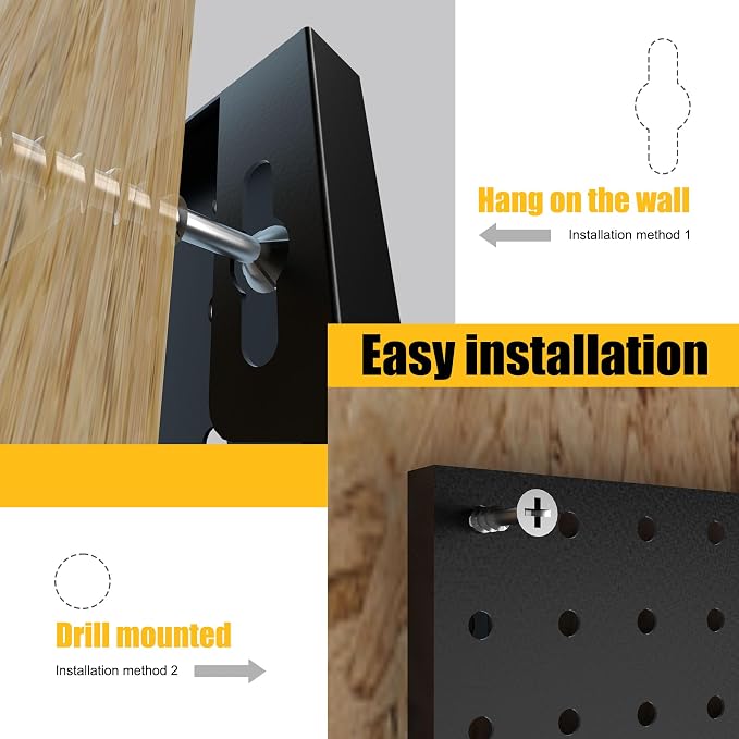 Spampur Peg Board, 6 Pack Metal Pegboard Panels with 50 Hooks | Black Pegboards Wall Organizer Heavy Duty Peg Board for Walls Home, Garage Tool Storage, Office Organization, Craft Room