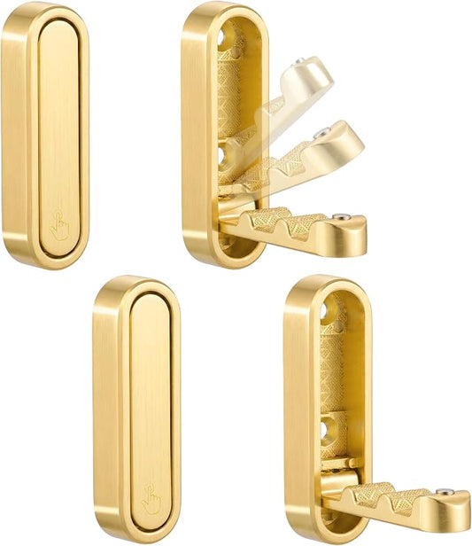Foldable Wall Hooks, Hold 40lbs, Magnetic Lock Zinc Alloy Gold 4Pcs | Folding coat hooks for towels, coats, bags. Rustproof zinc alloy, screw mount. Space-saving for bathroom, kitchen, entryway.