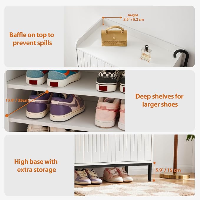 Modern Shoe Cabinet with Metal Legs, Farmhouse Large 5-Tier Shoe Storage Cabinet with Doors, Wooden Shoe Organizer for Entryway, Hallway, Closet, Bedroom, Living Room, White