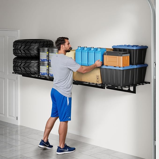 FLEXIMOUNTS 1-Pack 2x6ft Garage Shelving Wall-Mounted Storage Rack, Black | Heavy-Duty Wall Shelving, Holds Up to 400 lbs, Garage Storage Shelving for Organization & Storage Bins, Classic Series