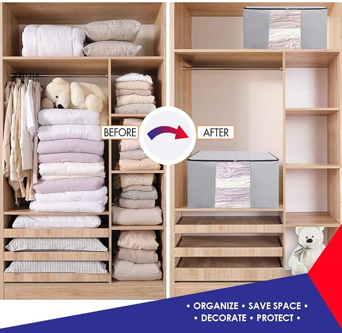 Cube Vacuum Storage Bags, Space Saver Bags, Premium Totes with Cubic Vacuum Compression Seal Bags for Clothing & Bedding. Space Saving Jumbo Organizer for Storing Clothes, Comforters,Blankets,Pillows+