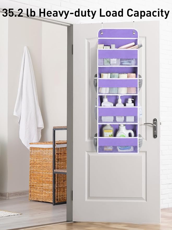 Yecaye Over the Door Organizer forNursery Closet 35.2lbs Load Purple 4 Tier | Over the Door Storgae for Newborn Baby Essential Diaper Baby Clothes, College Dorm Room Essentials, Stuffed Animal Storage