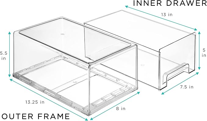 Sorbus Large Clear Stackable Storage Drawers – 4-Pack Plastic Organizer Bins with Handles – Stackable Pull-Out Storage Drawers for Closet, Pantry, Office, Bathroom, Craft, and Toy Organization