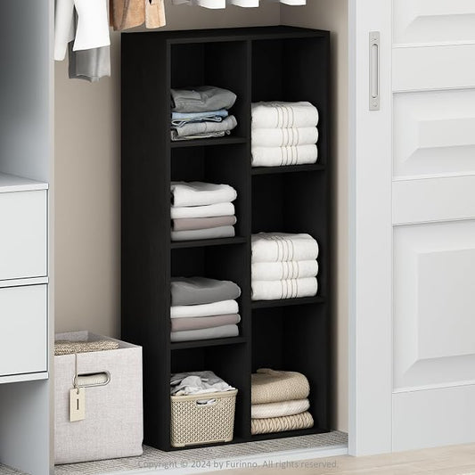 Furinno Reed Closet Organizers and Storage, 7-Cube Closet Organizer, Open Shelf Closet Storage, for Wardrobe, Bedroom, Living Room, Blackwood