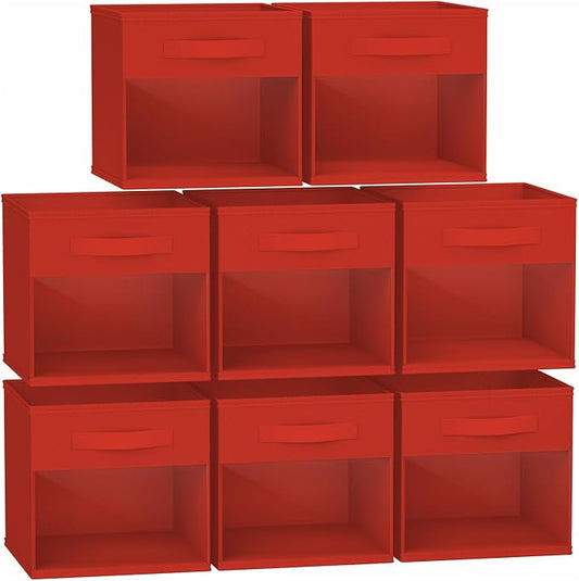 DIMJ Cube Bins, 12.2-Inch Storage Bins Cubes with Window, 6 Packs Collapsible Storage Bins with Handles, Closet Storage Baskets for Organizing Living Room, Office,8 Pack,Red