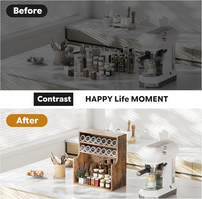Simple Trending Spice Rack Organizer, 3 Tire Wood Kitchen Counter Spice Rack, Large Counter Seasoning Organizer Storage Shelf for Pantry, Kitchen, 7” W × 14.3” H, Brown