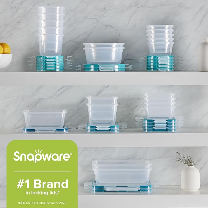 Snapware Plastic Total Solution (21-Pack) Large Food Storage Containers Set, Meal Prep Containers with Plastic BPA-Free Lids & 4 Locking Tabs, Microwave, Dishwasher, and Freezer Safe