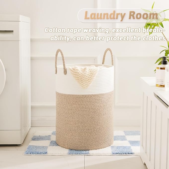 Artfeel Laundry Basket,Woven Cotton Rope Laundry Hamper,100L for Decorative Storage of Dirty Clothes,Toys and Blankets in Bathroom,Baby Room and Living Room