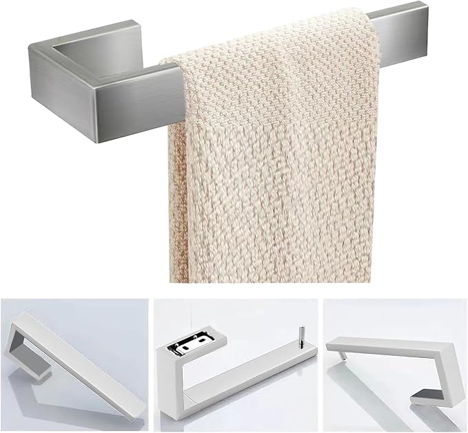 JOPOFI Hand Towel Holder, Towel Ring - Brushed Nickel | Stainless Steel Towel Holder for Bathroom wall, 8" Rectangular Modern Design Hand Towel Bar, Contemporary Hand Towel Rack