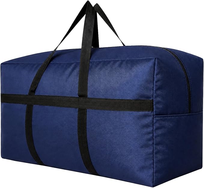 YiKitHom Extra Large Storage Duffle Bag with Zippers and Handles, Big Foldable Duffle Bag for Travel Blue 60L
